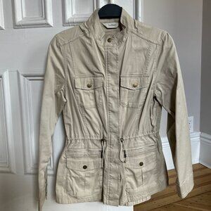 LL Bean Womens Freeport Field Utility Jacket Draw Cord Waist Khaki Safari Small